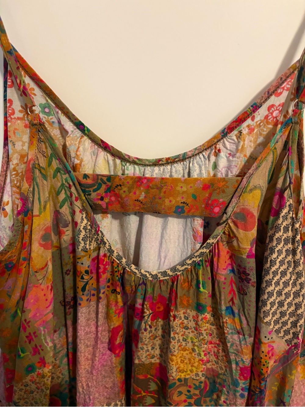 NATURAL LIFE Patchwork Floral Slip Cover-Up Dress in Orange & Pink M - Picture 7 of 8